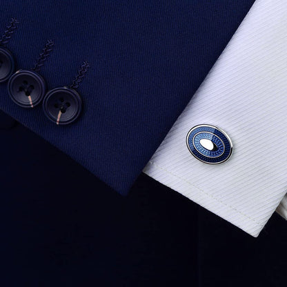 Classic Stainless Steel Bussiness Cufflinks for Mens French Shirt Cuffs Oval Blu