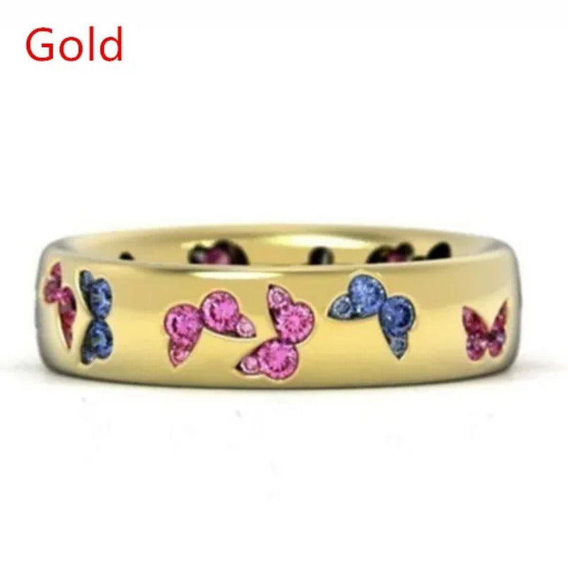 YOHAPP Women'S Sapphire Diamond Ring Diamond Butterfly Ring Standard Silver Enga