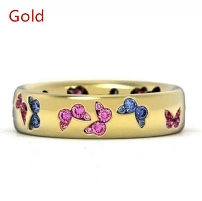 YOHAPP Women'S Sapphire Diamond Ring Diamond Butterfly Ring Standard Silver Enga