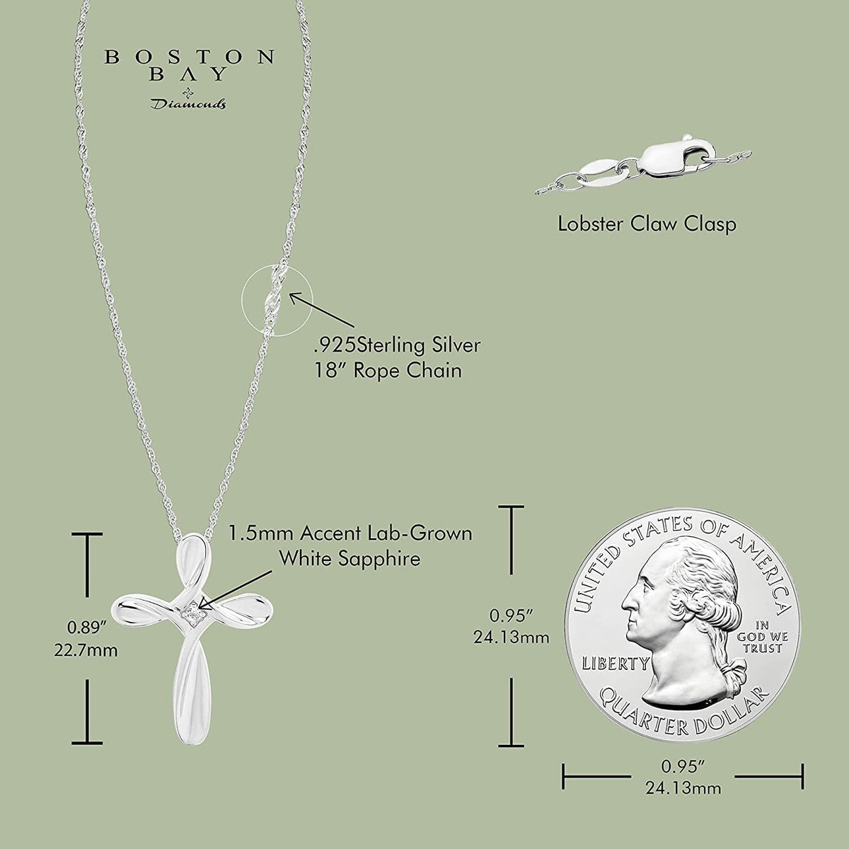 .925 Sterling Silver Birthstone Looped Cross Pendant Necklace - 18" Rope Chain -