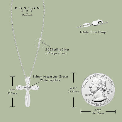 .925 Sterling Silver Birthstone Looped Cross Pendant Necklace - 18" Rope Chain -