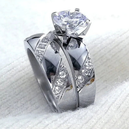 Size 5-10 Hers Women'S Stainless Steel Color Wedding Engagement Ring Transparent