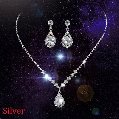 Wedding Silver Jewelry Set for Women Luxury Shiny Austrian Diamond Necklace Wate
