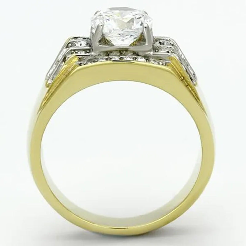 Men'S 2.80 Ct round Cut 14K Gold Plated Stainless Steel Simulated Diamond Ring
