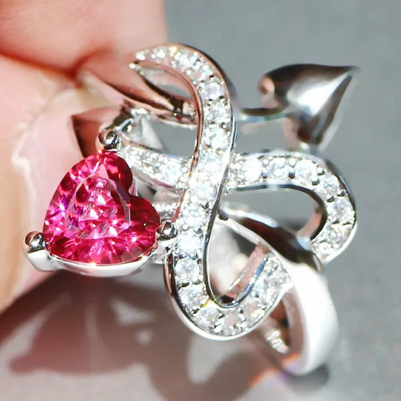 Eros Ring 925 Silver Natural Gemstones White Sapphire & Ruby Wedding Birthstone