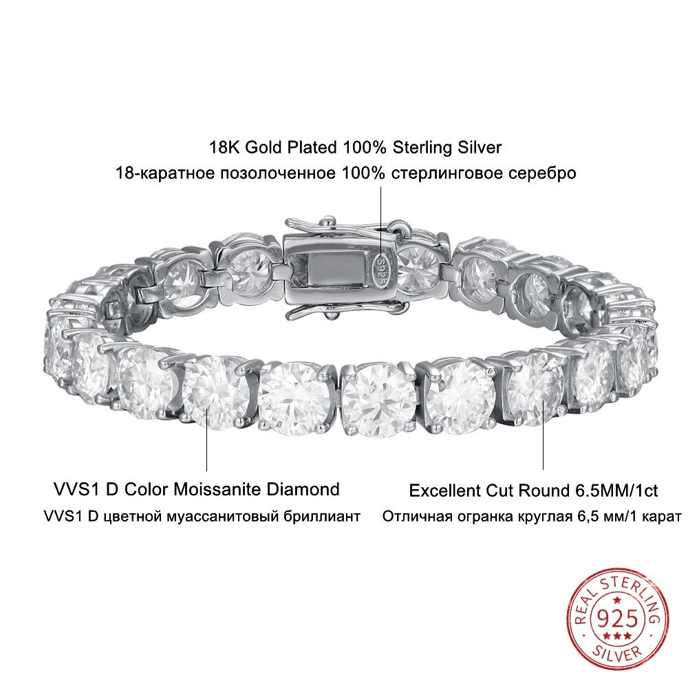 18K White Gold Plated 3EX 1CT 6.5MM Real Moissanite Tennis Bracelet for Women