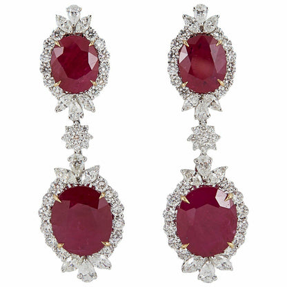 AGT SWISS CERTIFIED RUBIES 32.68CTTW ROUND MARQUISE PEAR 8.65CT DIAMOND EARRING
