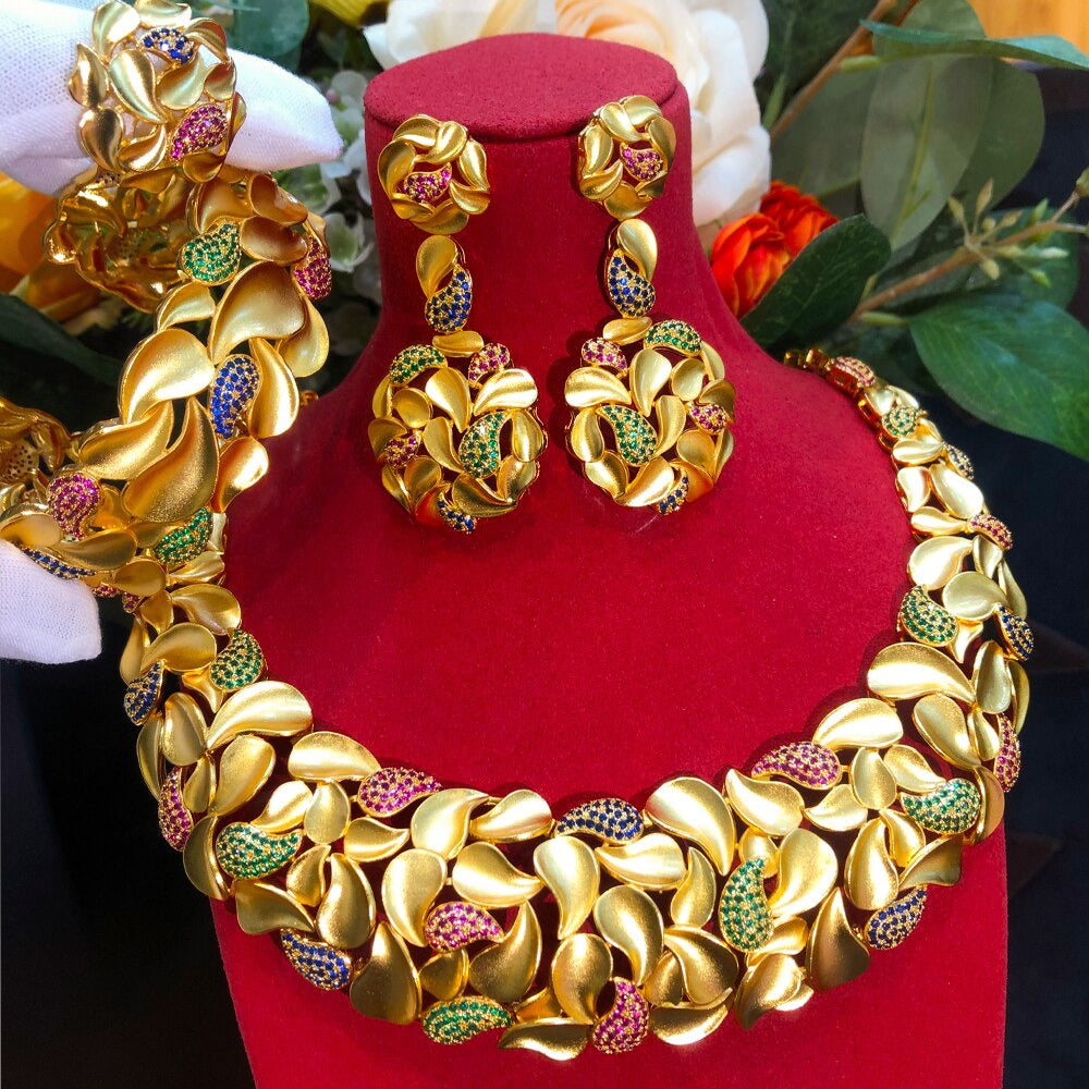 Famous Brand Trendy Luxury African 4 Jewelry Sets for Women Wedding Party