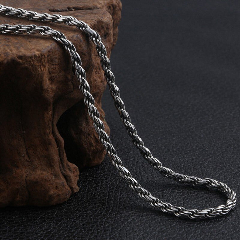 100% Real S925 Pure Silver 2023 Fashion Jewelry 4MM Weaving Personality Man