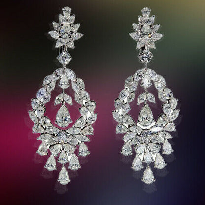 Diamond Drop Earring 22.52 carats of diamond F G VS diamonds 18k white gold