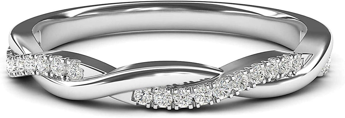 14K White Gold 2.5Mm Petite Twisted Vine Simulated Diamond Ring Wedding Band Mat