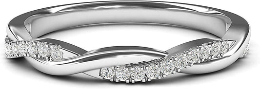 14K White Gold 2.5Mm Petite Twisted Vine Simulated Diamond Ring Wedding Band Mat