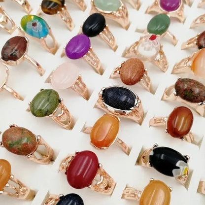 Mixed Wholesale 20Pcs/Gold-Plated Natural Gem Ring Printing Rose-Gold Women'S Je