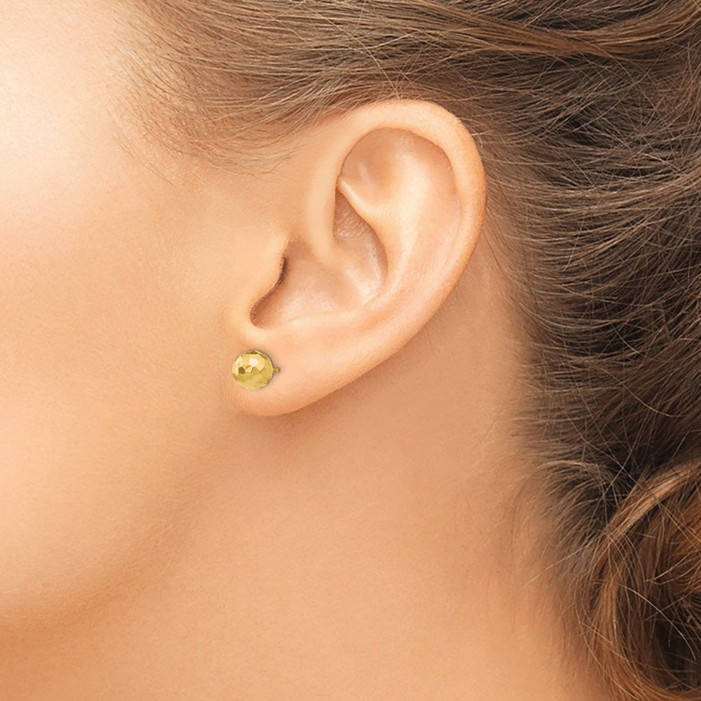 Polished Hammered Mirror Ball Post Earrings in Real 14K Yellow Gold 7 Mm