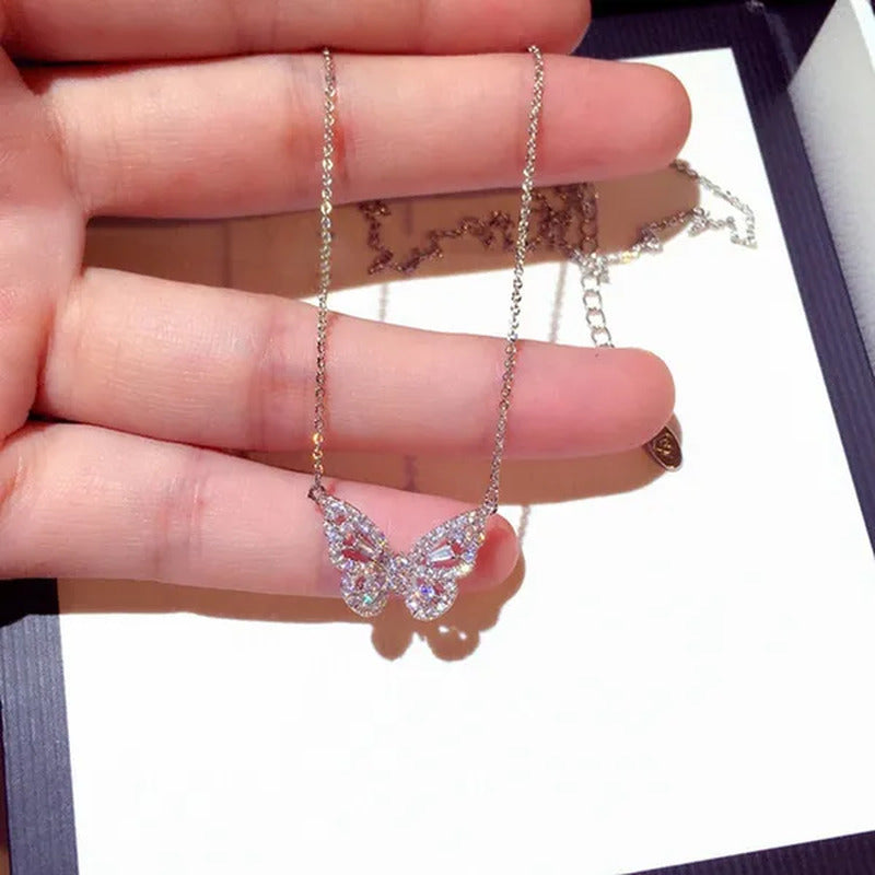 Necklace with Butterfly Pendant Rose Sparkling for Wedding or Valentine'S Gift