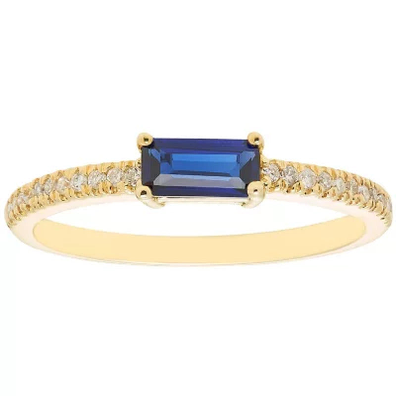 Lab Blue Sapphire and 0.10 CT. T.W. Diamond Ring in 14K Gold