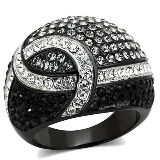 Women Two-Tone IP Black Stainless Steel Ring with Top Grade Crystal in Black Dia