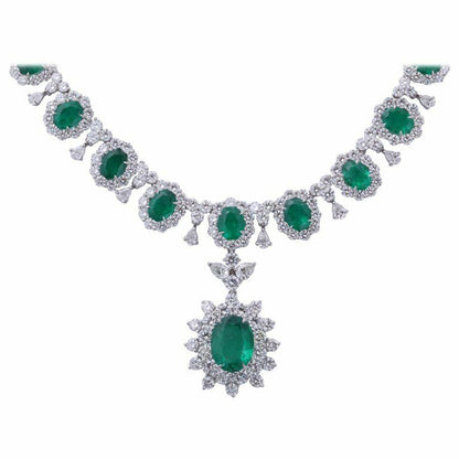emerald and diamond necklace. 39.09 carats of fine green emerald lariette
