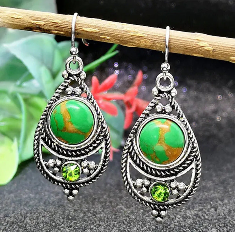 Antique 925 Sterling Silver Natural Turquoise Earrings Vintage Women Engagement