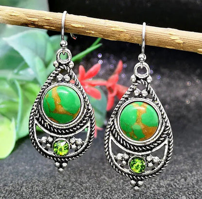 Antique 925 Sterling Silver Natural Turquoise Earrings Vintage Women Engagement