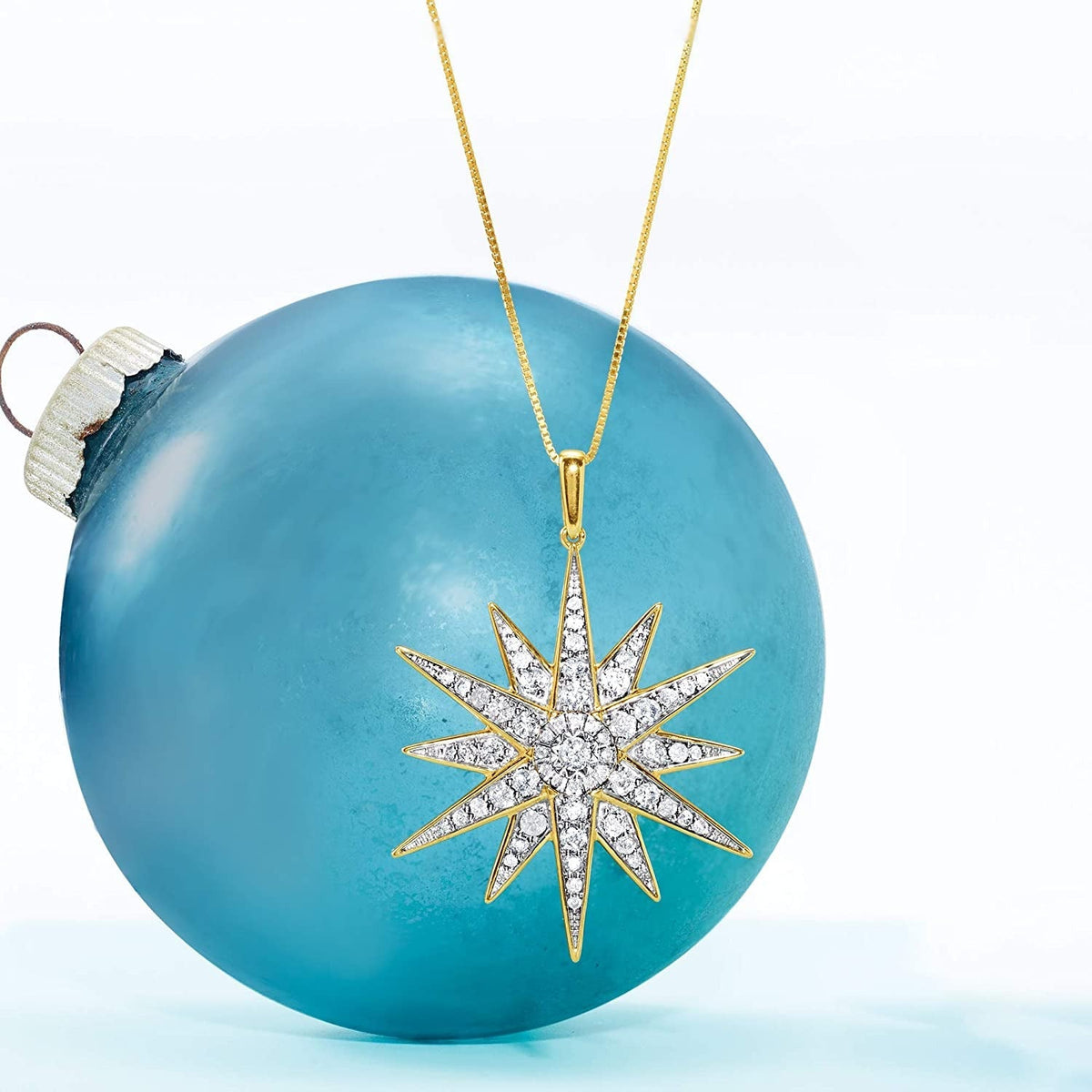 1.20 Ct. T.W. Diamond Starburst Pendant Necklace in 18Kt Gold over Sterling. 18