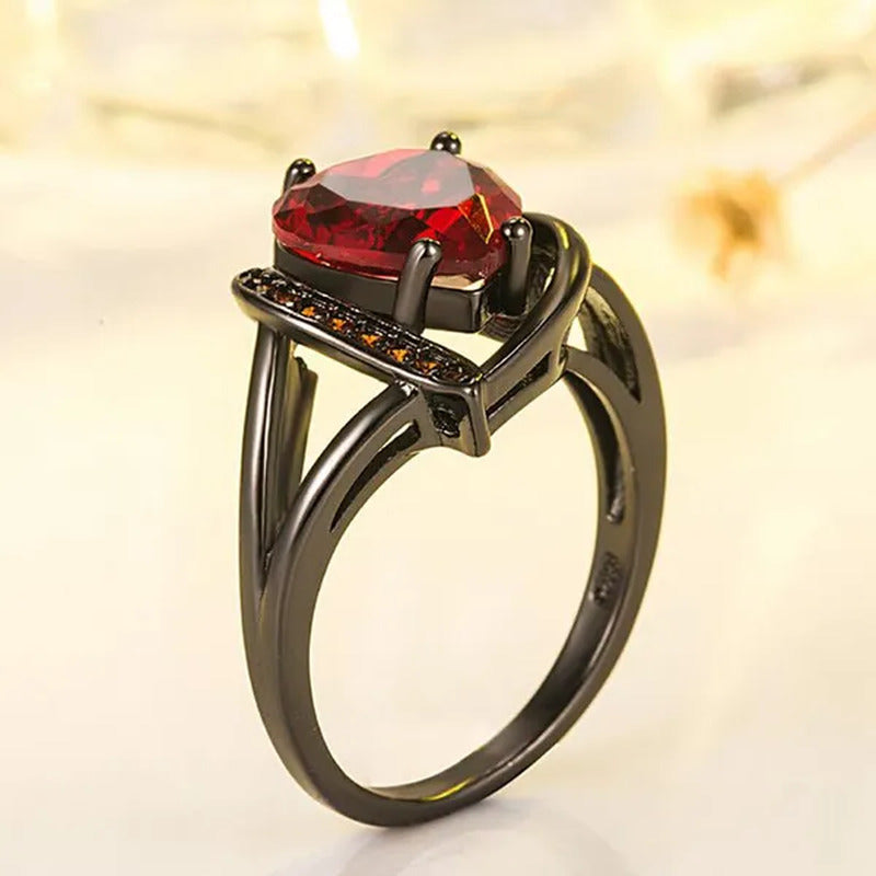 Romantic Promise Band Ring Eternity Rings Inlaid Red Heart Cubic Zirconia Weddin