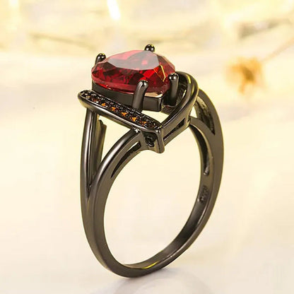 Romantic Promise Band Ring Eternity Rings Inlaid Red Heart Cubic Zirconia Weddin