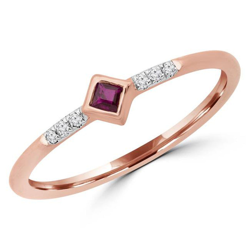 MDR190078-4 0.1 CTW round Red Ruby Bezel Set Cocktail Ring in 14K Rose Gold - Si