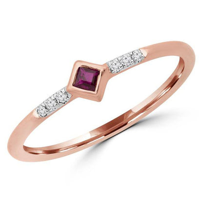 MDR190078-4 0.1 CTW round Red Ruby Bezel Set Cocktail Ring in 14K Rose Gold - Si