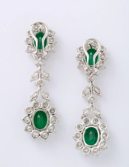 Emerald and Diamond Dangle Drop Earrings
