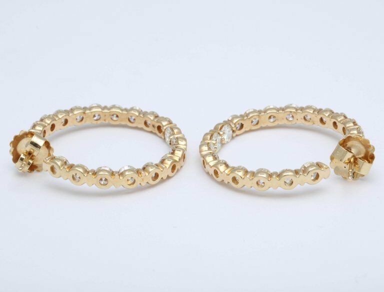 DIAMOND HOOP EARRING ROUND BRILLIANT INSIDE OUTSIDE SET DIAMOND EARRING