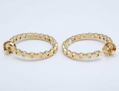 DIAMOND HOOP EARRING ROUND BRILLIANT INSIDE OUTSIDE SET DIAMOND EARRING