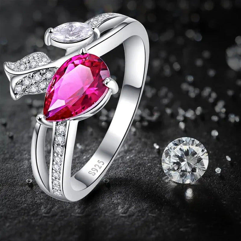 6*9Mm Pear Cut Sapphire & Ruby 925 Sterling Silver Jewelry Vintage Wedding Engag