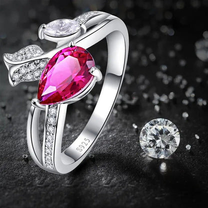 6*9Mm Pear Cut Sapphire & Ruby 925 Sterling Silver Jewelry Vintage Wedding Engag
