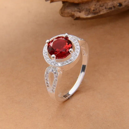 Women 925 Silver Ruby Wedding Promise Party Ring Size 6-10 (Choice Color and Siz