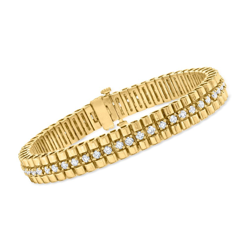 C. 1980 Vintage 3.00 Ct. T.W. Diamond Fancy-Link Bracelet in 14Kt Yellow Gold
