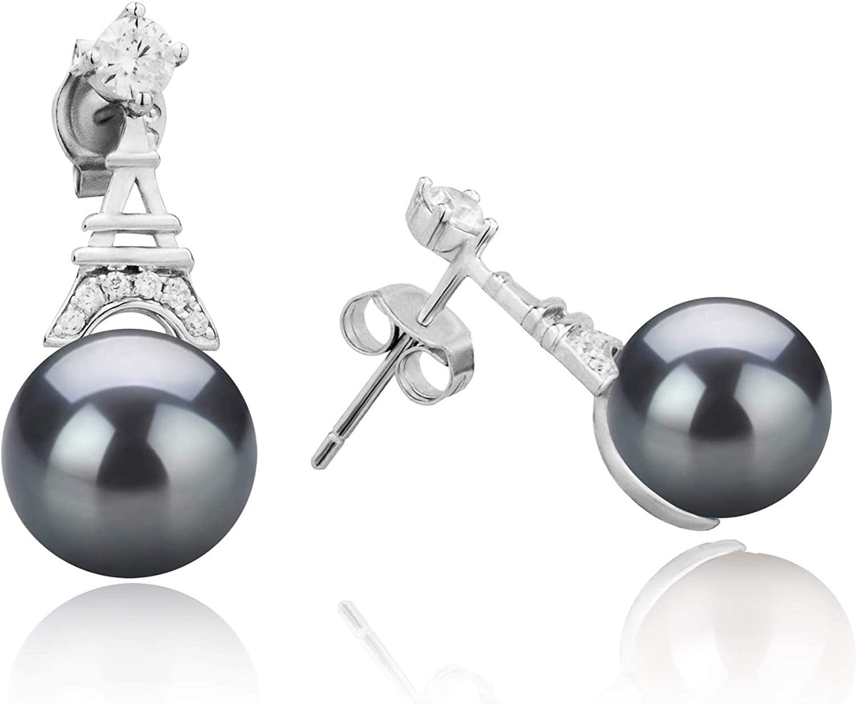 Eiffer-Tower Black 8-9Mm AAAA Quality Freshwater 925 Sterling Silver Cultured Pe