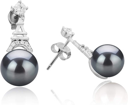 Eiffer-Tower Black 8-9Mm AAAA Quality Freshwater 925 Sterling Silver Cultured Pe