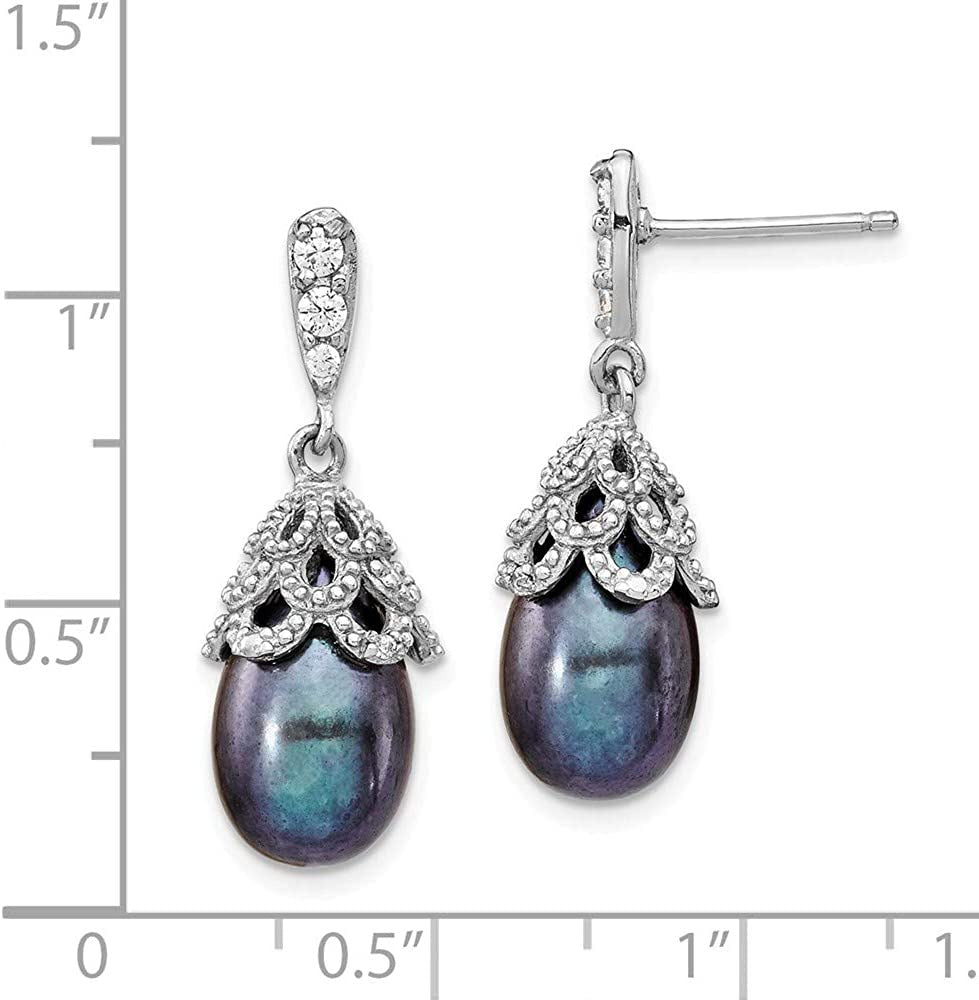 Solid 925 Sterling Silver CZ Cubic Zirconia and Freshwater Cultured Black Drop P