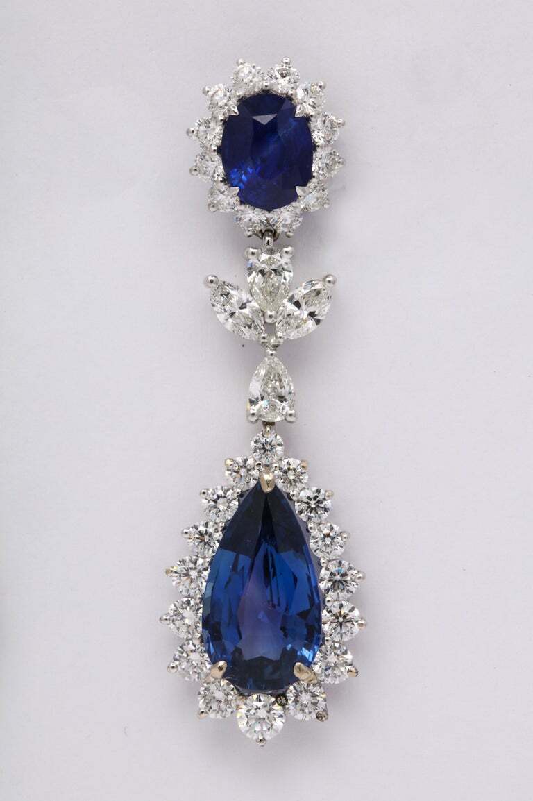 Blue Sapphire and Diamond Drop Earrings