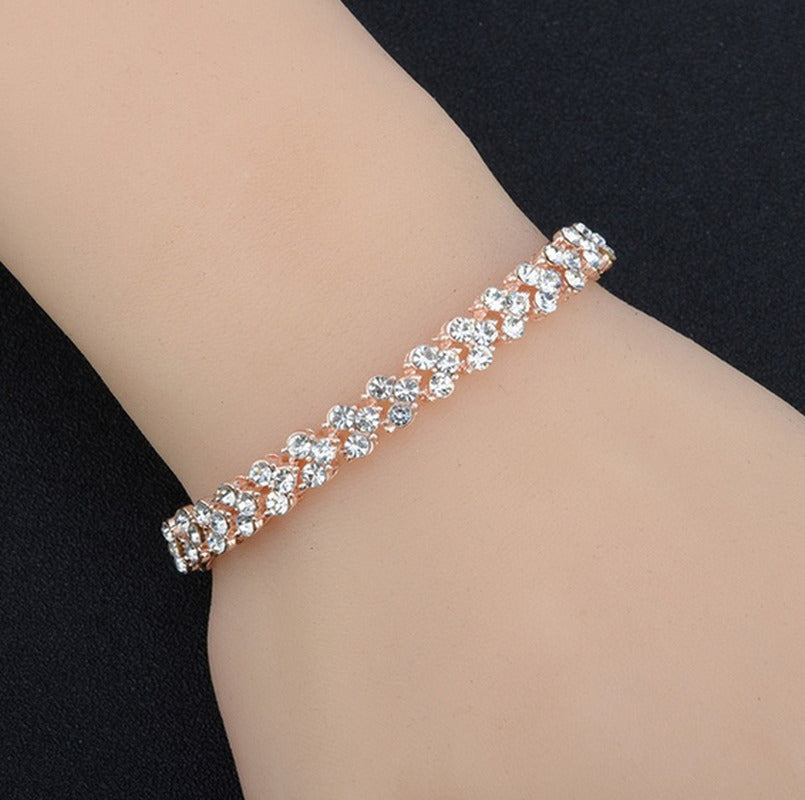 Women Fashion Gold Silver Crystal Diamond Cuff Bracelet Bangle Chain Jewelry