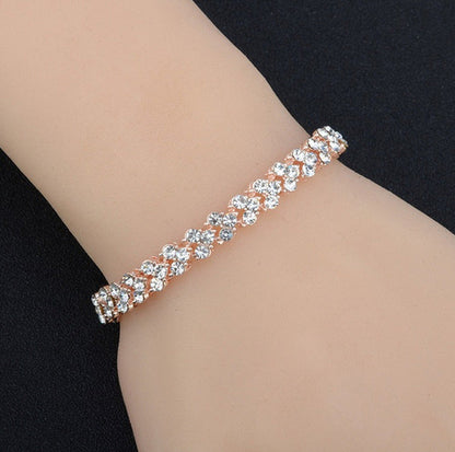 Women Fashion Gold Silver Crystal Diamond Cuff Bracelet Bangle Chain Jewelry