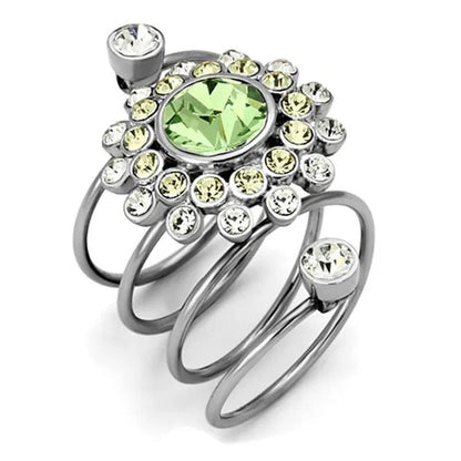 Women High Polished Stainless Steel Ring with Top Grade Crystal in Peridot - Siz