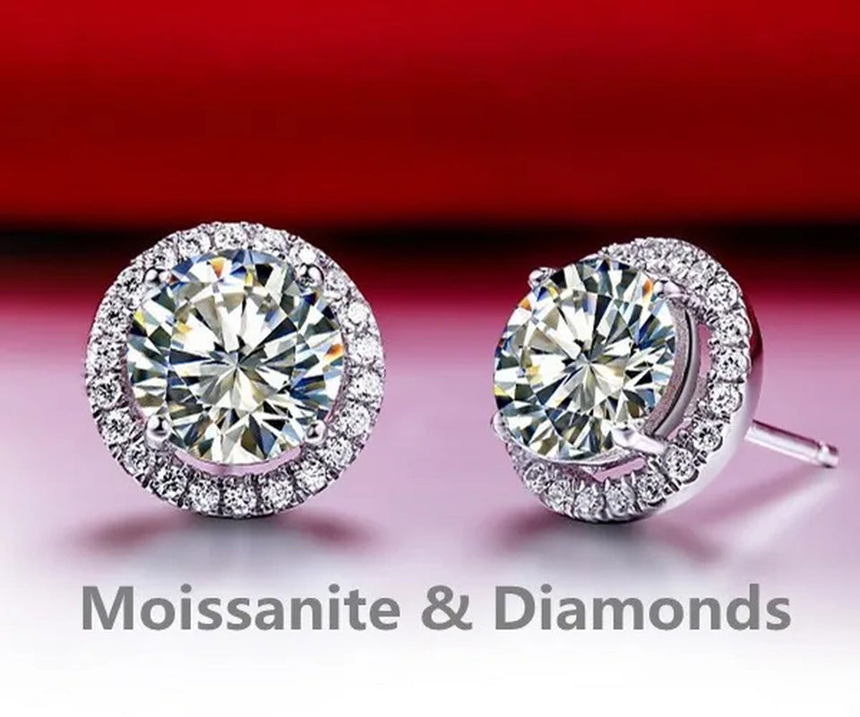 Brilliant round Cut Halo Solitaire Moissanite & Simulated Diamond Solitaire Stud