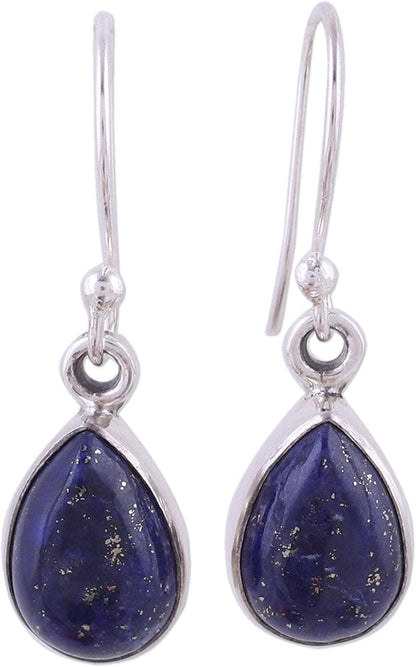 Lapis Lazuli .925 Sterling Silver Teardrop Dangle Hook Earrings 'Be True'