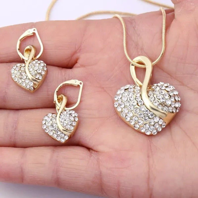 Elegant 1Set Fashion Cubic Zirconia Ladies Party Ruby Sapphire Heart Shape Neckl