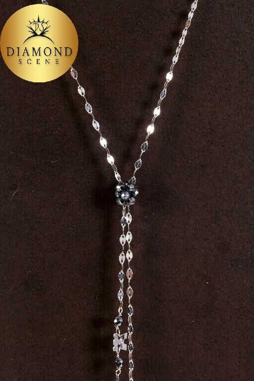 Baroque Pearl Black Diamond Gold Lariat Necklace