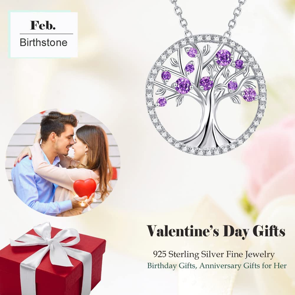 Tree of Life Necklace for Women January February March Birthstones Garnet Amethy
