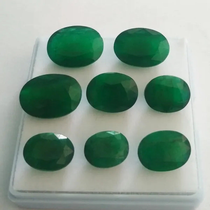NATURAL ZAMBIAN GREEN EMERALD CUT FACETED OVAL SHAPE LOOSE GEMSTONES
