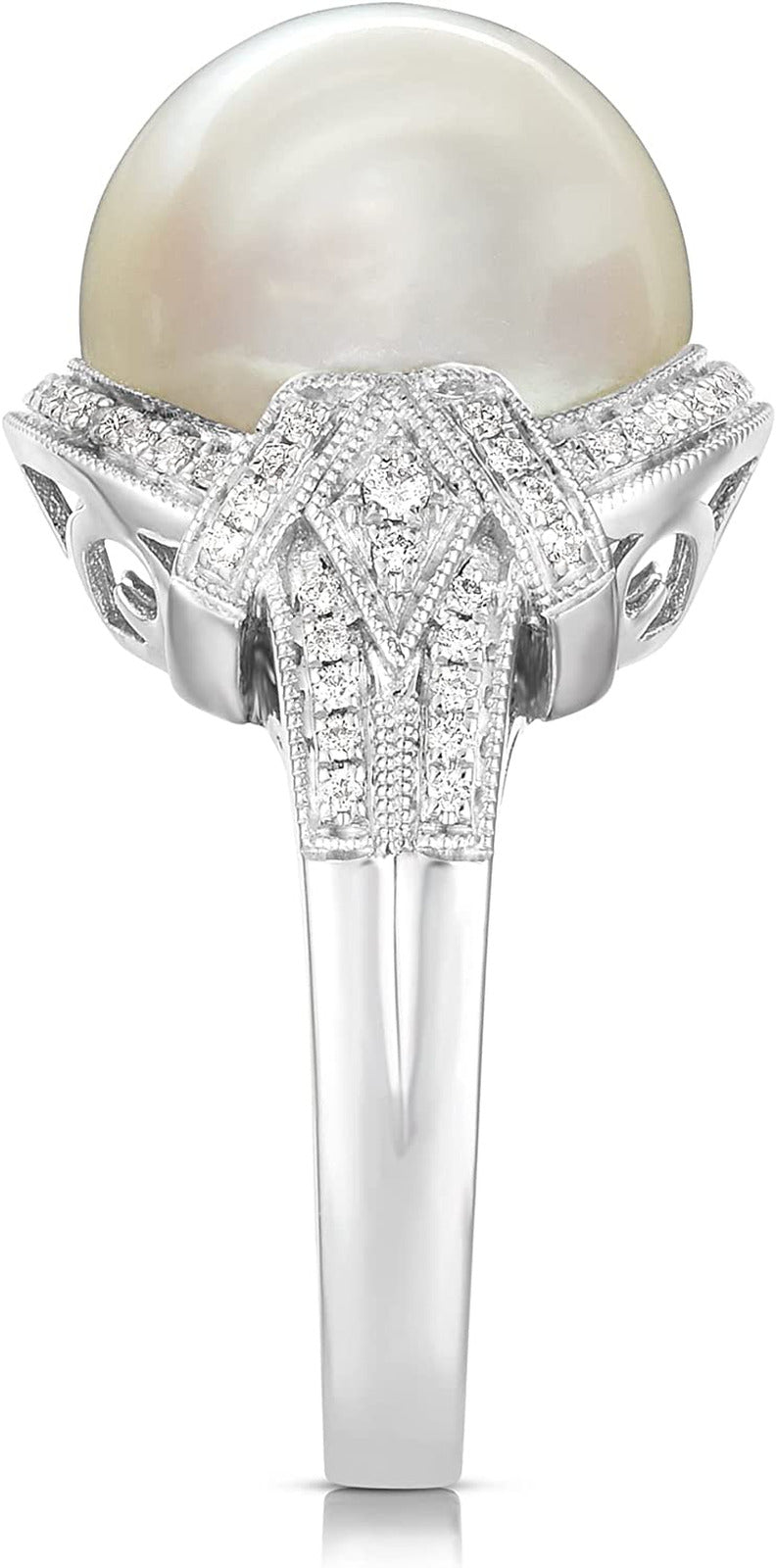 14K White Gold 13Mm South Sea Pearl Elegant Ring with 1/3Ct Diamonds
